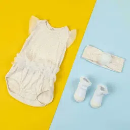 Baby Moo Kids Cream Cotton Printed Bodysuit Set-picture-17