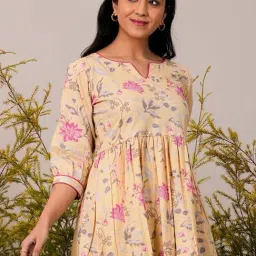 Libas Yellow Floral Print Flared Short Kurti-image-10