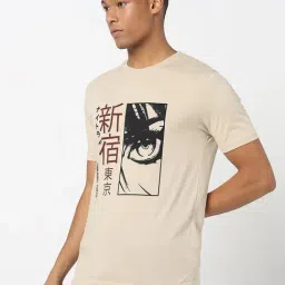 R&B Beige Cotton Regular Fit Printed T-Shirt image 3