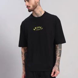Griffel Black Cotton Loose Fit Printed Sports T-Shirt-picture-34