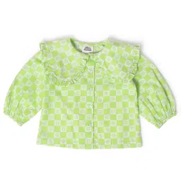 MiArcus Kids Green & White Printed Full Sleeves Top image 1