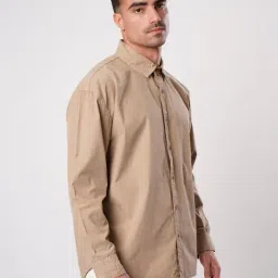 Bene Kleed Light Beige Cotton Solid Relaxed Fit Shirt image 3