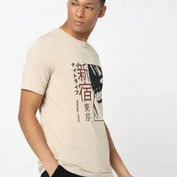 R&B Beige Cotton Regular Fit Printed T-Shirt image 4