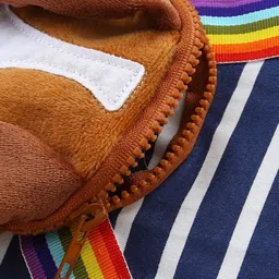 INCLUD Girls Striped Round Neck A-Line Dress With Dog Face Applique Patch Pocket image 4