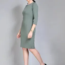Exude Green Plain A-Line Dress image 3