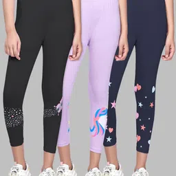 ZUNIORS SSC Girls Pack of 3 Cotton Regular Fit Printed Capris image 3