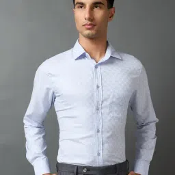 Daniel Hechter Sky Blue Cotton Blend Regular Fit Checks Formal Shirt-image-43