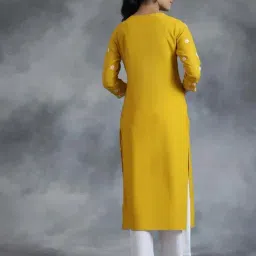 Libas Mustard Straight Fit Embroidered Kurta image 2