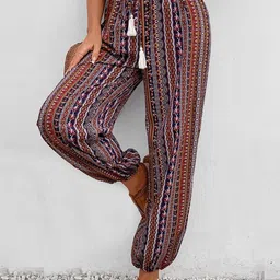 Outzidr Women Ethnic Motifs Printed Zip Trousers image 3