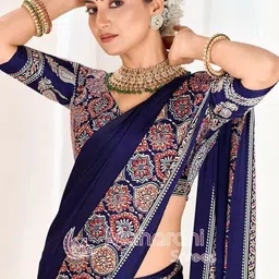 GHAN SALS Printed Baluchari Saree With Blouse Piece image 2