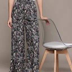 Popnetic Women Ethnic Printed Relaxed High-Rise Wide Leg Trousers-image-58