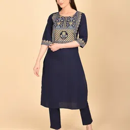 Marcia Floral Yoke Design Round Neck Pure Cotton Straight Kurta-picture-35