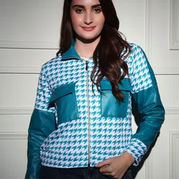 TANDUL Women Checked Houndstooth Lightweight Biker Jacket image 5