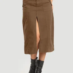 Bene Kleed Pure Cotton Straight Skirt With Front Slit-picture-32