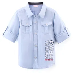 Babyhug 100% Cotton Woven Full Sleeve Football Print Shirt - Blue-picture-12