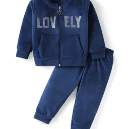 Babyhug Woven Full Sleeves Winter Wear Suit With Sequins - Navy-picture-26