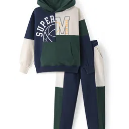 Primo Gino 100% Cotton Full Sleeves Color Block Hoodie & Jogger Pants Set - Green-picture-23
