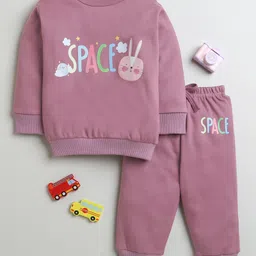 BUMZEE Cotton Full Sleeves Space Text Printed Coordinating Sweatshirt & Joggers Set - Mauve-picture-27