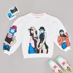 Pantaloons Junior Cotton Full Sleeves Girls Printed Sweatshirt - Bright White-picture-13