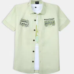 CAVIO Cotton Woven Half Sleeves Practice Makes Perfect Text Printed Shirt With Inner Tee - Light Green-picture-11