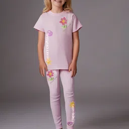 Cherry Crumble By Nitt Hyman Knit Half Sleeves Floral Printed Coordinating Night Suit Set - Pink-picture-10