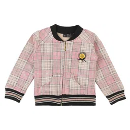 Actuel Cotton Woven Full Sleeves Tartan Checked Brooch Detailed Light Winter Jacket - Pink Cream & Black-image-26