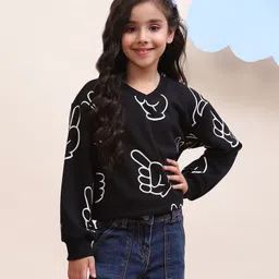 Spunkies Cotton Knit Full Sleeves Hand Printed Light Winter Sweatshirt - Black-picture-25