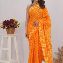 Shivanya Handicrafts Floral Pure Cotton Block Print Saree-image-91