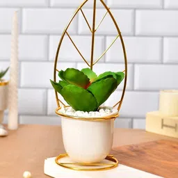Myntra Elegant Homes White & Gold Toned Artificial Plant With Pot-picture-30