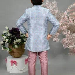 ahhaaaa Boys Self Designed Mandarin Collar	Sherwani Set image 4