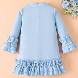Mark & Mia Full Sleeves Solid Winter Frock With Bow Applique - Light Blue image 2