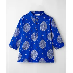 EARTHY TOUCH Single Jersey Knit Full Sleeves Kurta Dhoti Set with Motif Foil Print - Blue image 3