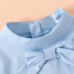 Mark & Mia Full Sleeves Solid Winter Frock With Bow Applique - Light Blue image 4