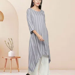 Fabclub Women Striped Asymmetric Kurta image 5