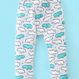 Babyhug Cotton Knit Full Length Diaper Pants Stripes & Hippo Print Pack Of 3- Grey White & Blue image 5