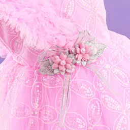 Bluebell Net Sleeveless Frill & Sqeuins Detailing Party Frock with Corsage - Pink image 5