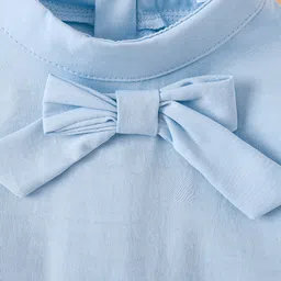 Mark & Mia Full Sleeves Solid Winter Frock With Bow Applique - Light Blue image 5