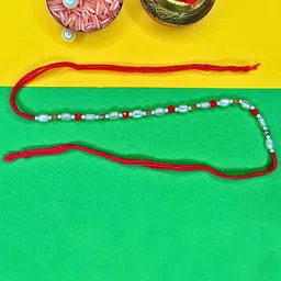 MANSIYAORANGE Set Of 2 Beaded Cotton Thread With AD Stones & Meenakari Thread Rakhi-picture-36