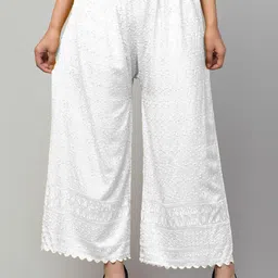 FAMBEE Women Floral Embroidered Flared Knitted Palazzos-picture-33