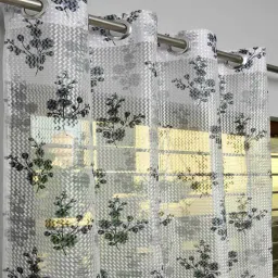 exporthub Grey Floral Polyester 7 Ft Sheer Eyelet Door Curtains (Set of 2) image 5