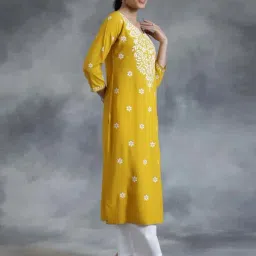 Libas Mustard Straight Fit Embroidered Kurta image 3
