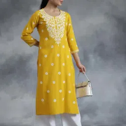 Libas Mustard Straight Fit Embroidered Kurta image 4