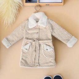 Bella Moda Girls Beige Self Design Coat-picture-4