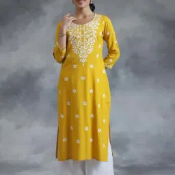 Libas Mustard Straight Fit Embroidered Kurta-image-25