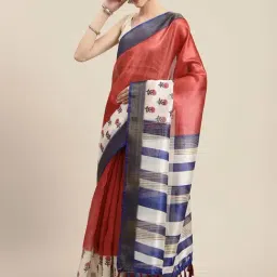 Silk Land Rust & White Printed Saree With Unstitched Blouse-picture-30