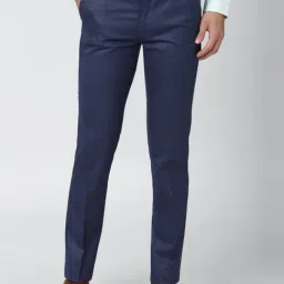 Van Heusen Navy Slim Fit Self Pattern Flat front trousers-picture-24