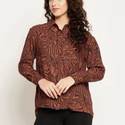 MADAME Brown Printed Regular Fit Shirt-image-14
