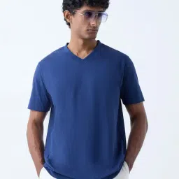 WES Casuals by Westside Indigo Solid Slim-Fit Cotton T-Shirt-picture-19