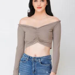 Cation Beige Off Shoulder Crop Top-picture-16
