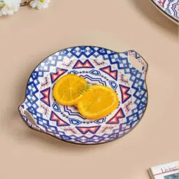 Nestasia Mandala Blue ceramic Round Platter With Handle for serving snacks (8.26 Inch)-image-28